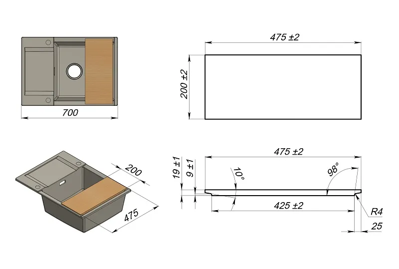 ES-7003, БАЗАЛЬТ, кухонная мойка, кварц, ESTETICA GRANULA 7003-ST245 - Вид №4