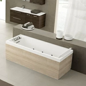 Ванна Hydro Plus Novellini SENSE 4 с набортным смесителем и панелями из белого ореха