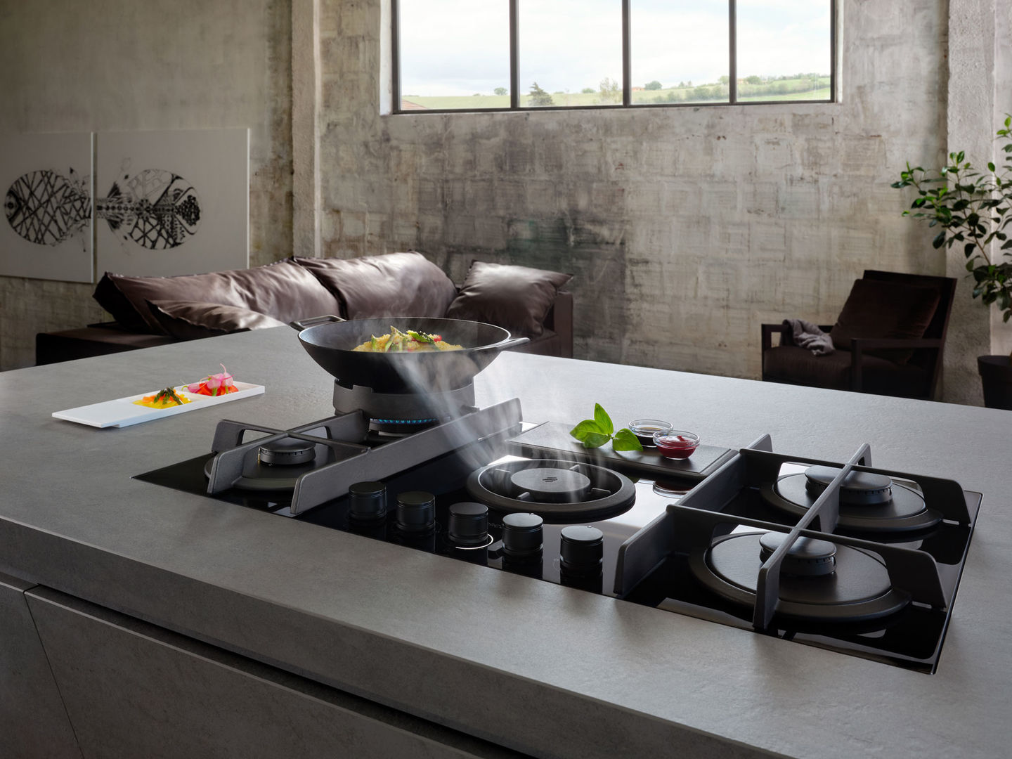 NIKOLATESLA FLAME BL/A/88-PRF0147740A Газовая варочные панели / газ, с вытяжкой, 1200 м3/ч, черная Elica  - Вид №1