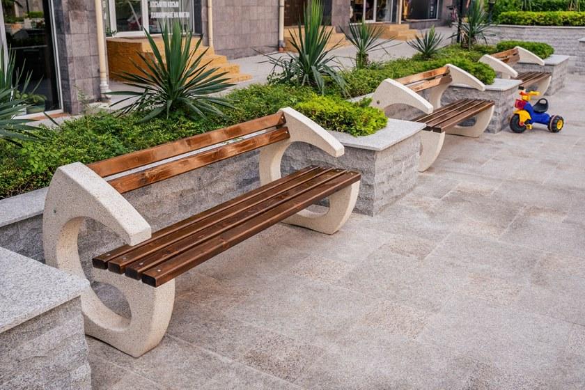 ENCHO ENCHEV - ETE Скамейка из бетона и дерева со спинкой  99  - Вид №1