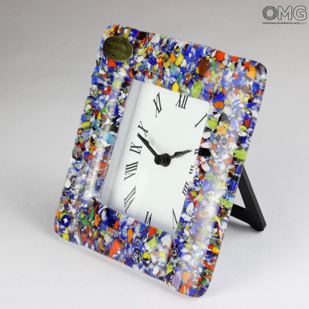 2717 ORIGINALMURANOGLASS Настольные часы с будильником - белые миллефиори - Original Murano Glass OMG 11 см  - Вид №1