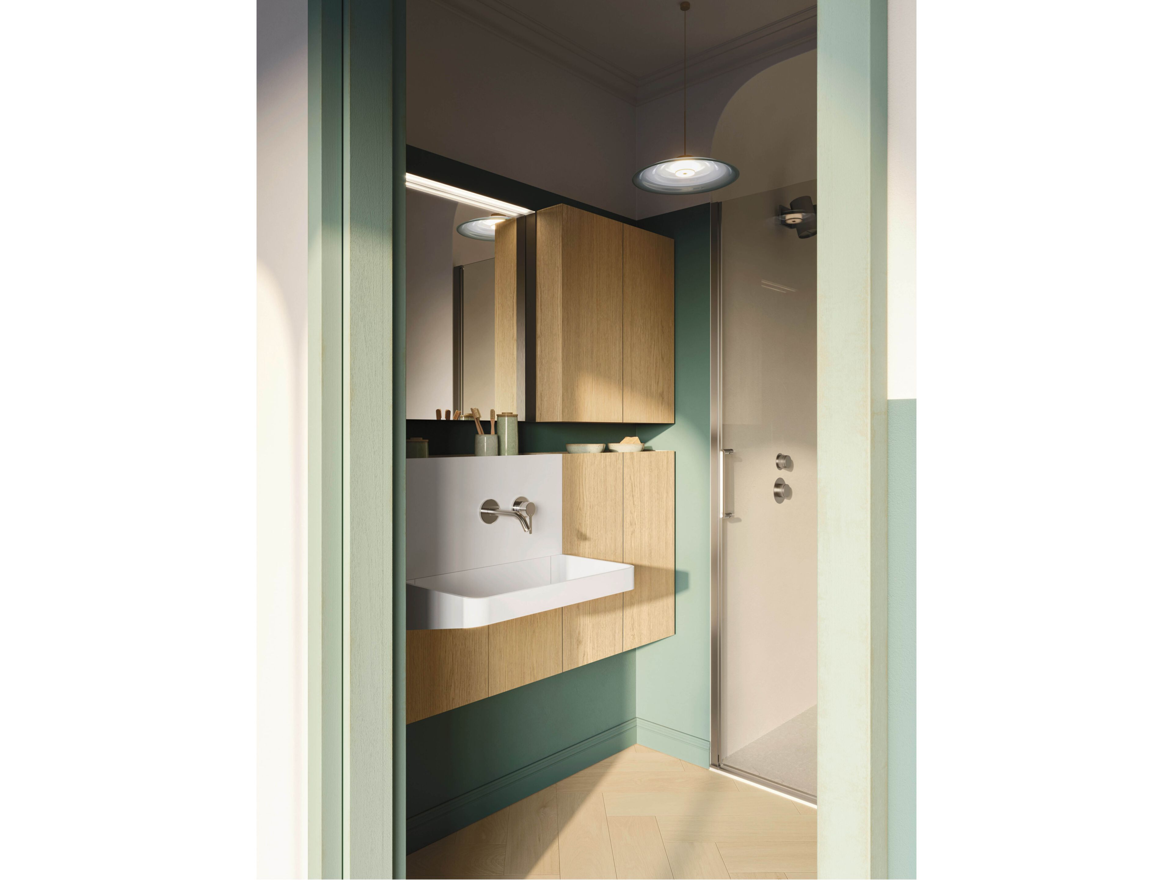 Модульный шкаф для умывальника с раковиной из Ocritech Arbi Arredobagno Over ARCH-00115241