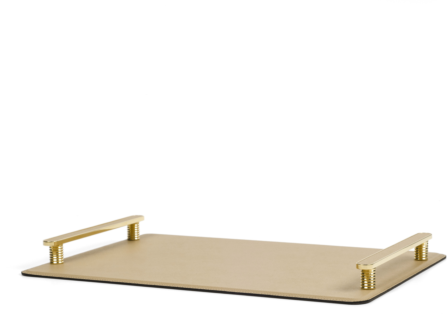 Поднос Venaria - 43,5X32 см / металл-финиш_вороненая-латунь / зерненая кожа_серо-коричневый