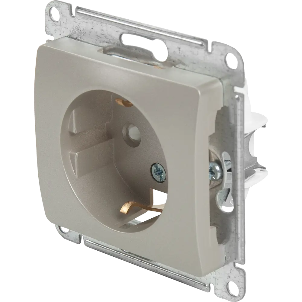 Розетка встраиваемая Systeme Electric Glossa с заземлением со шторками цвет платина STLM-2115836 - Вид №1