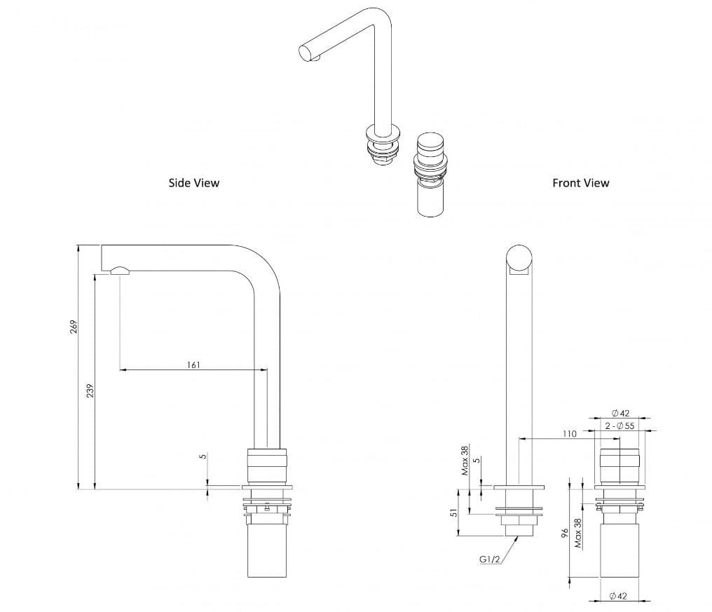 Смеситель для раковины из нержавеющей стали с 2 отверстиями LUSSO Urban ARCH-00067572 - Вид №6