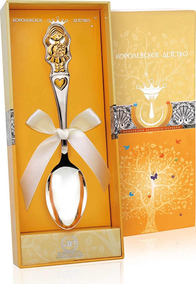 10564849 Аргента (Россия) Ложка чайная "Девочка" ч/п + футляр Серебро 925 