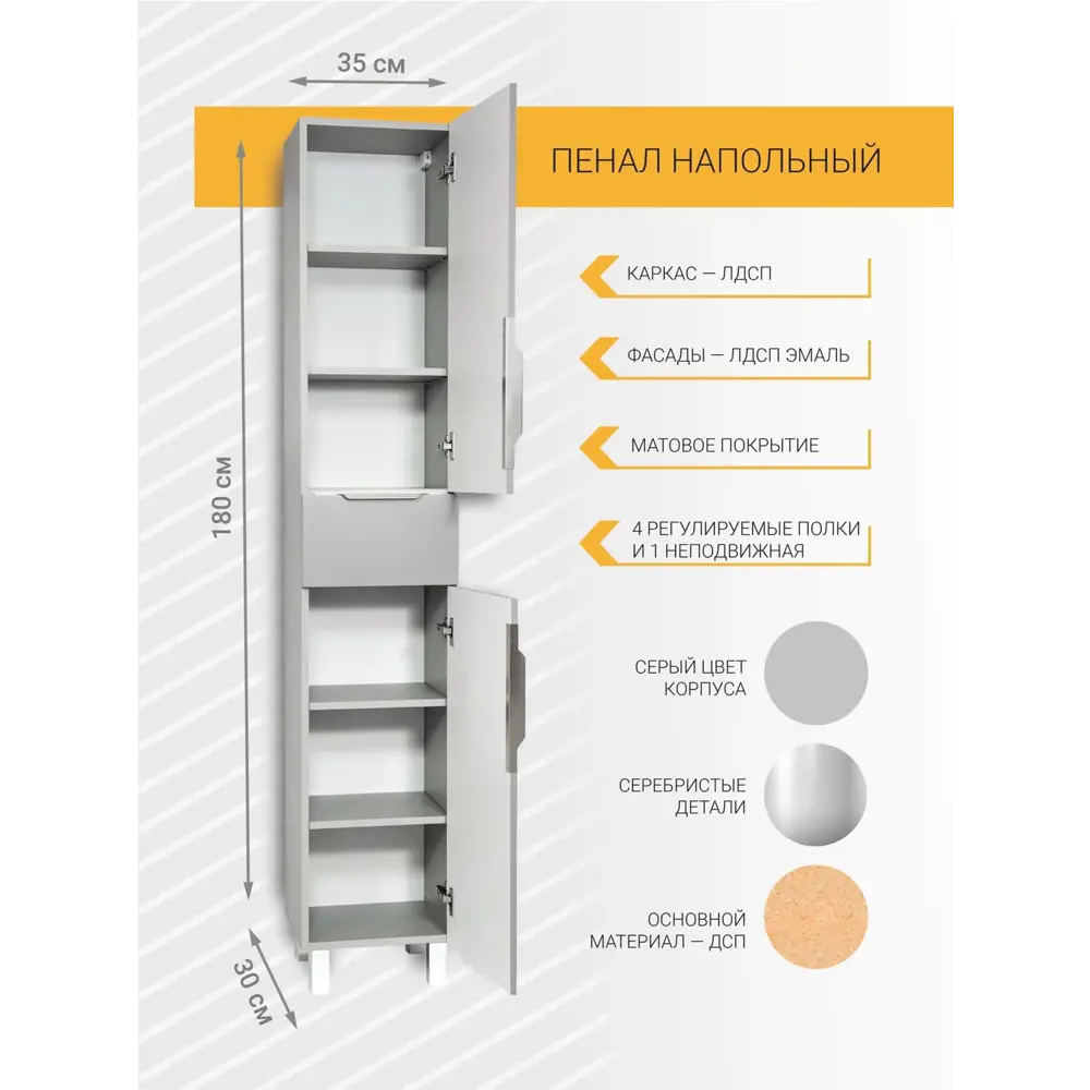 Пенал для ванной Santreyd Милан - компактный шкаф с ящиком и полками 88872973 STLM-0998163 - Вид №2