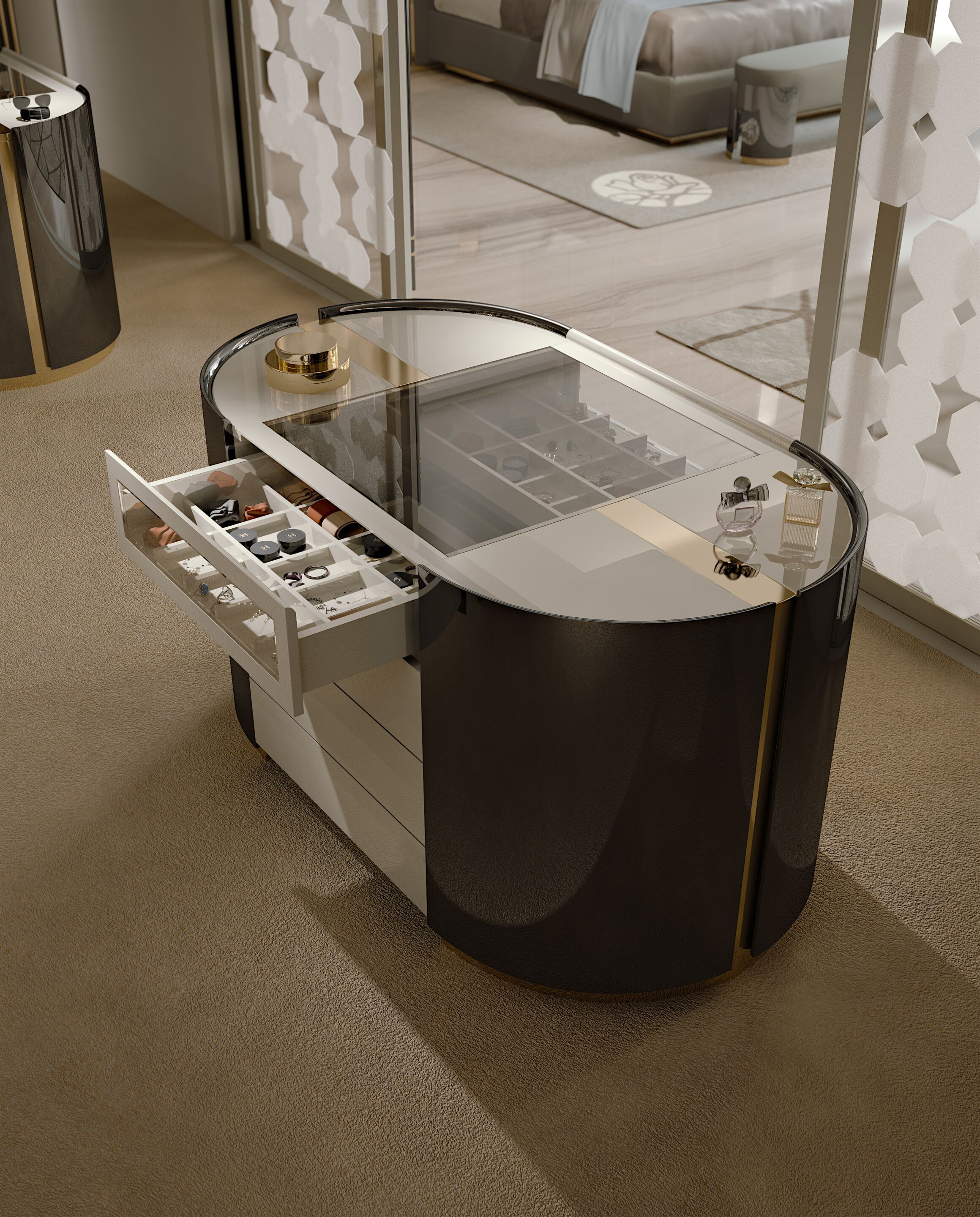 Модульная деревянная и стеклянная гардеробная со встроенным освещением Bizzotto Italia Atmosphera ARCH-00081720 - Вид №4