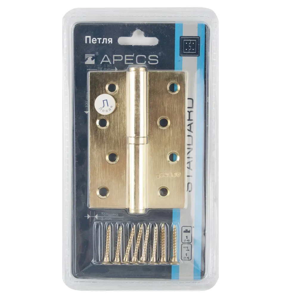 Петля левая Apecs 100x70x3 мм сталь цвет матовое золото STLM-2022801 - Вид №2