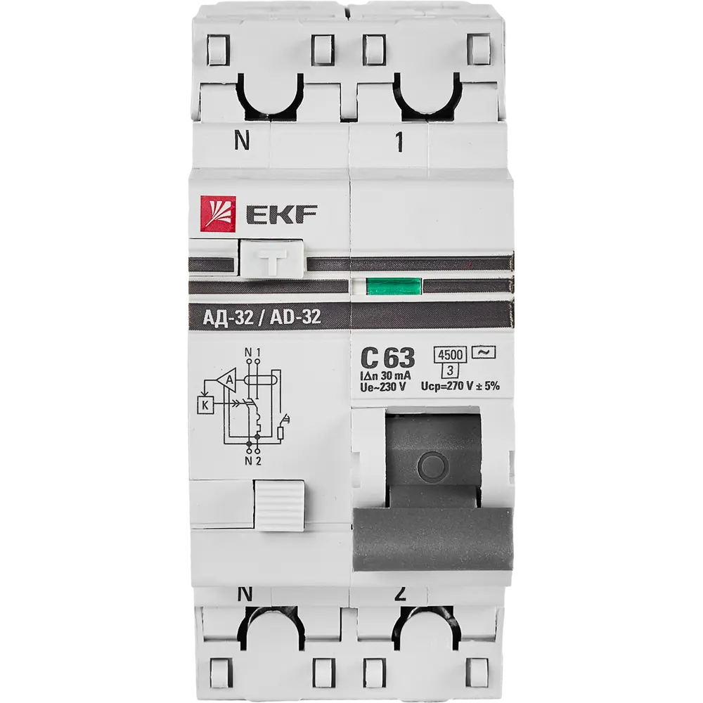 Дифференциальный автомат EKF АД-32 1P N C63 А 30 мА 4.5 кА АС STLM-2211293 - Вид №1