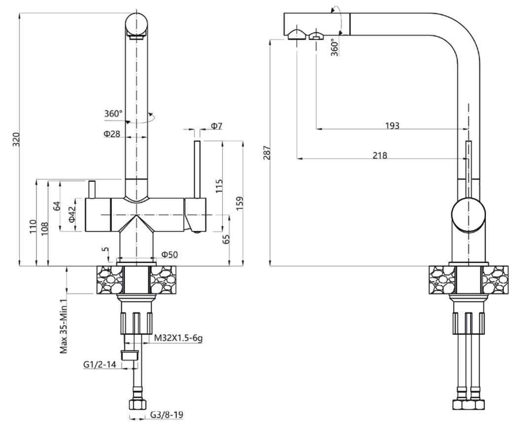 Смеситель для кухни из нержавеющей стали Tubico Kitchen River ARCH-00008074 - Вид №2