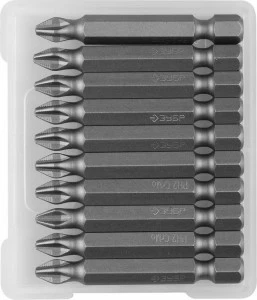 Бита РН2 50мм для шуруповерта "МАСТЕР" кованые 10шт хвостовик Е 1/4" Зубр