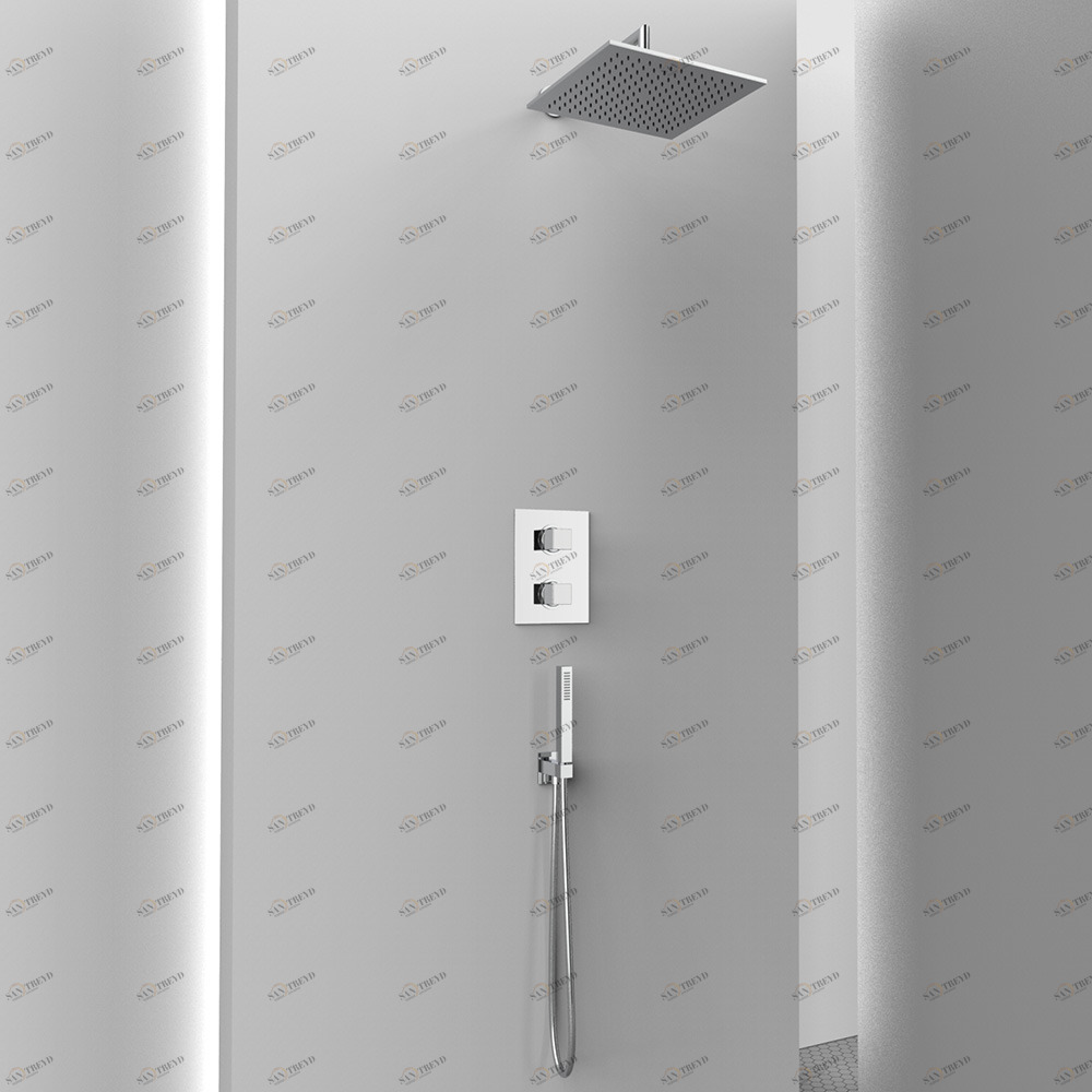 Graffio Полноценная квадратная внутренняя часть душа. <br /> Кронштейн, лейка для душа, 2-ходовой термостат, подключение воды с / поддержки, душ и гибкий шланг. AM420 T 