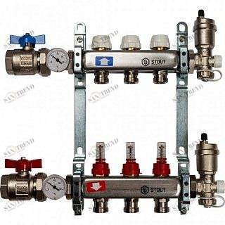 Коллектор нерж в сборе 3 выхода с расходомерами STOUT SMS0907000003