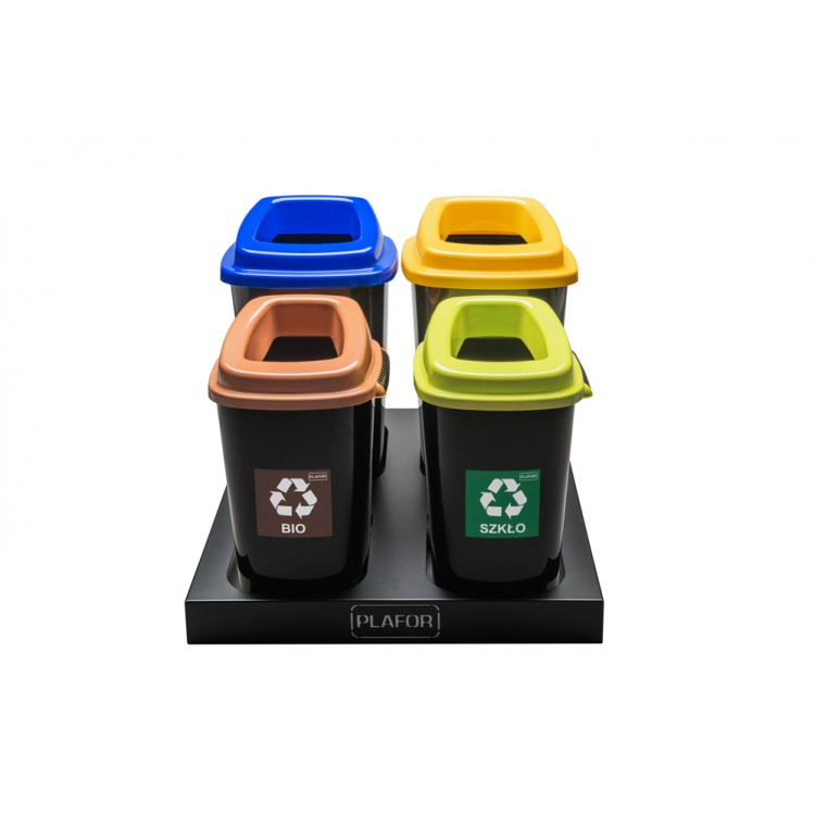 680-03 PLAFOR Контейнер для раздельного сбора мусора синяя крышка с отверстием 45 л. Черный с синей яркой крышкой  - Вид №1