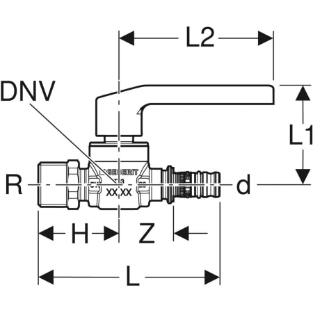 613.063.00.2 Шаровый кран Geberit Mepla с наружной резьбой и рукояткой Geberit  - Вид №2