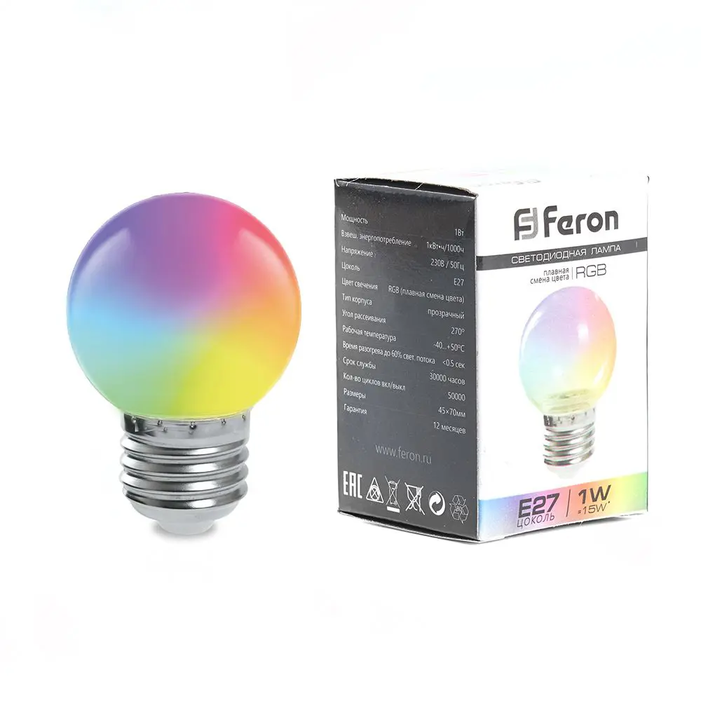 Лампа светодиодная Feron E27 LB-371 220 В 3 Вт шар регулируемый цвет света RGB STLM-2058435 - Вид №1