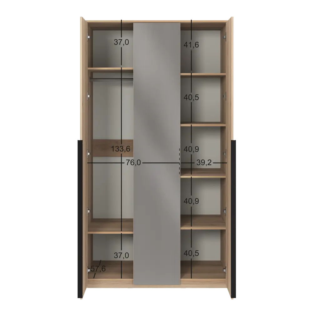 Шкаф распашной Бергамо с 2 дверями с зеркалом 120x220x60 см ЛДСП цвет дуб комано Santreyd STLM-2031623 - Вид №7