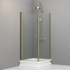 9144T1 Душевая кабина DX с распашной дверью и фиксированной боковой частью для душевого поддона 80x96 SX открывание со стороны 96, цвет Золотистый Kerasan RETRO Италия