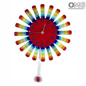 2402 ORIGINALMURANOGLASS Настенные часы с маятником Подсолнух - муранское стекло 25 см