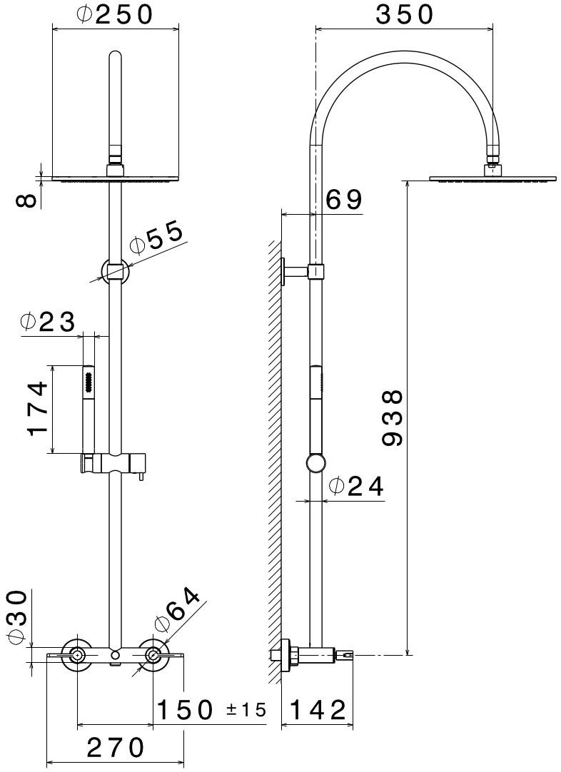 newform Настенная душевая стойка с душевой лейкой Blink chic 71052 - 71152 - Вид №2