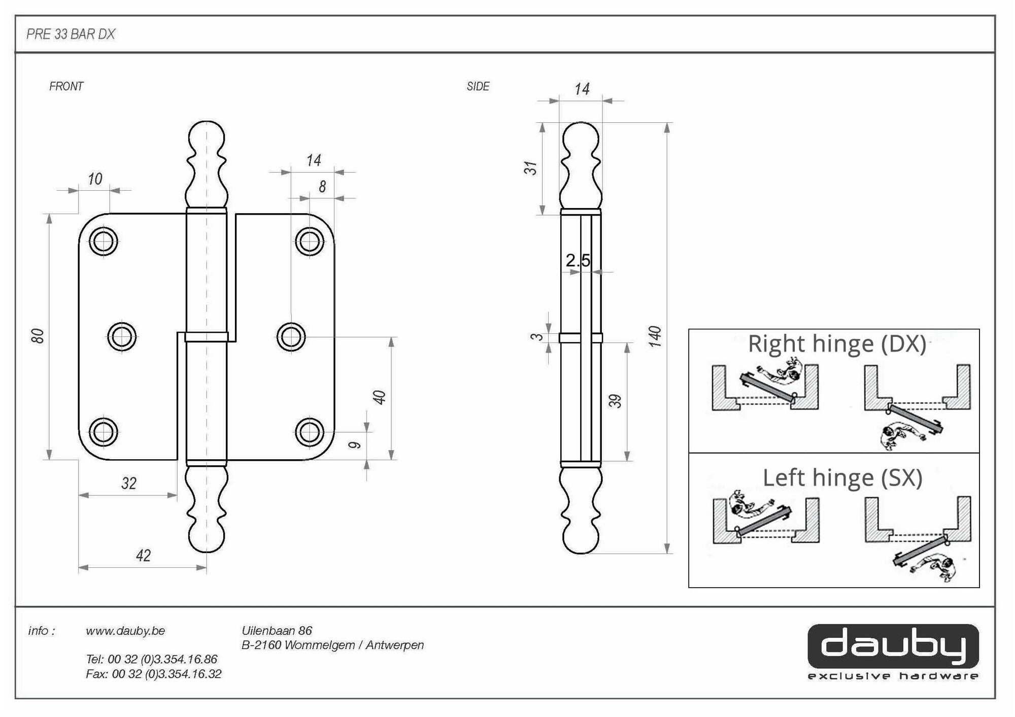 Dauby Петля металлическая для дверей Pure® 9227 - Вид №1