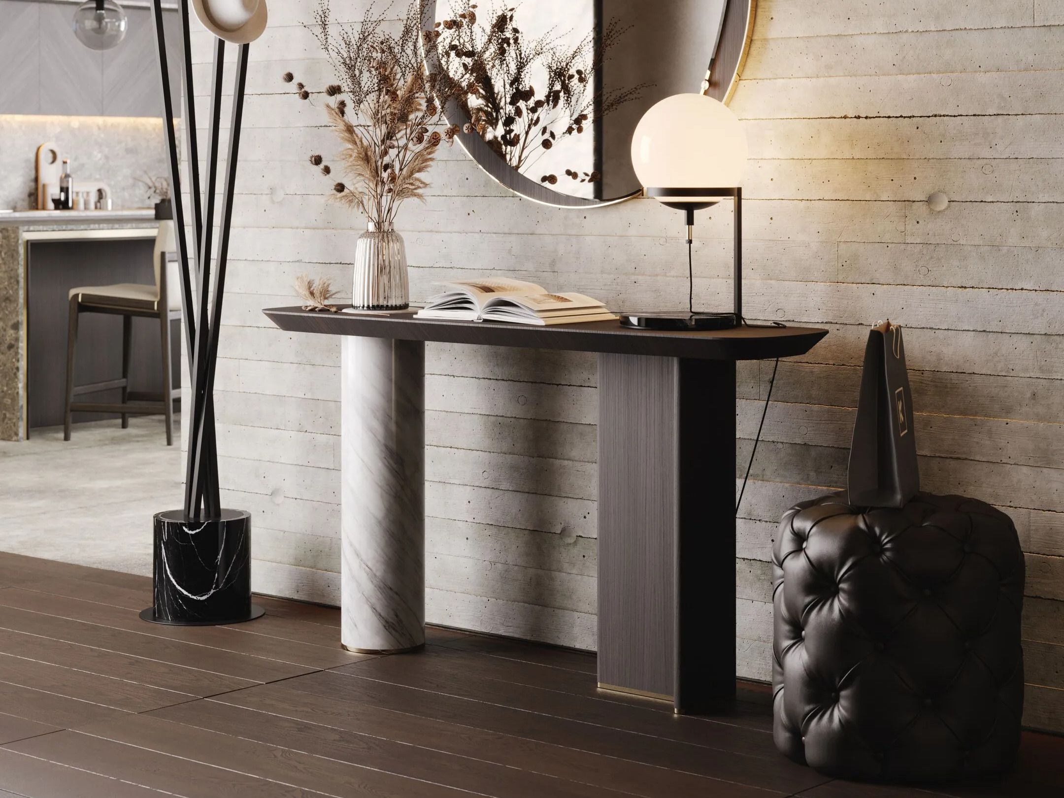 Консоль из мрамора и дерева Laskasas холст ARCH-00071071 - Вид №1