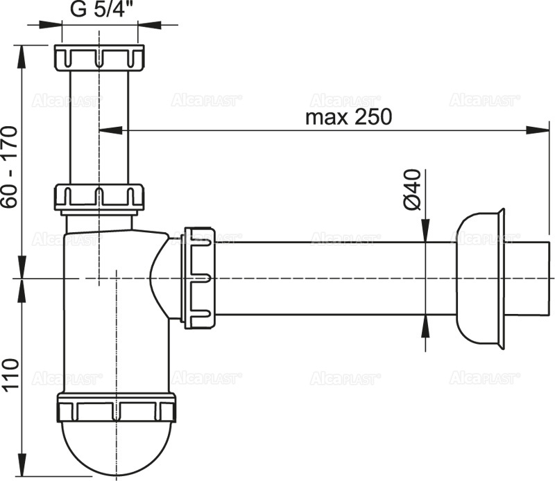 Сифон для умывальника DN40 c накидной гайкой 5/4" ALCAPLAST A43 - Вид №1