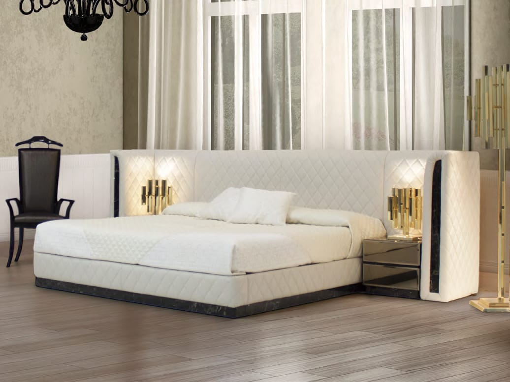 Кожаная двуспальная кровать с мягким изголовьем Formitalia ARCH-00140204 - Вид №1