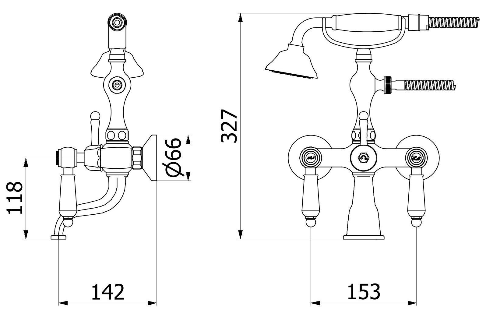 Наружный настенный смеситель для ванны с ручным душем IB Hermes + Hermes Elle ARCH-00034550 - Вид №8