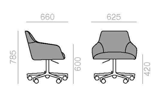Регулируемое по высоте вращающееся кресло с колесами Andreu World Alya ARCH-00019818 - Вид №1