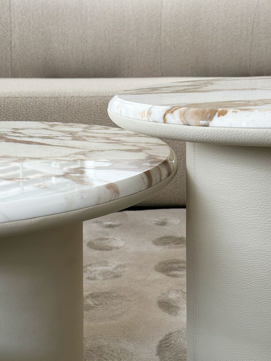 Круглый мраморный журнальный столик с кожаной основой Secolo GEMINI ARCH-00031420 - Вид №6