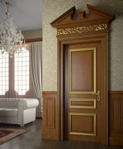 V3-5 Tifernoit Дверь цвета ореха с золотыми рамами Porte