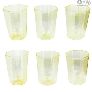 2197 ORIGINALMURANOGLASS Набор из 6 восьмиугольных стаканов - чистое золото - муранское стекло 7 см