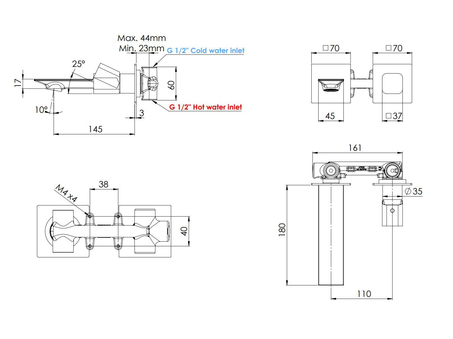 Настенный однорычажный смеситель для раковины Rubinetterie Mariani Icon-Q ARCH-00058358 - Вид №1