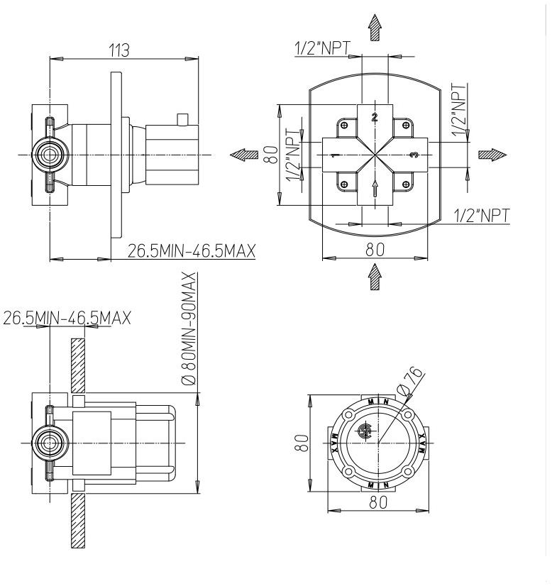 0TI00709JA01 Дивертор квадратный, 3 выхода Jacuzzi  - Вид №2
