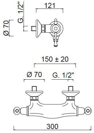 Rubinetteria Giulini Смеситель для душа с термостатом на 2 отверстия Londra 8209ln - Вид №1