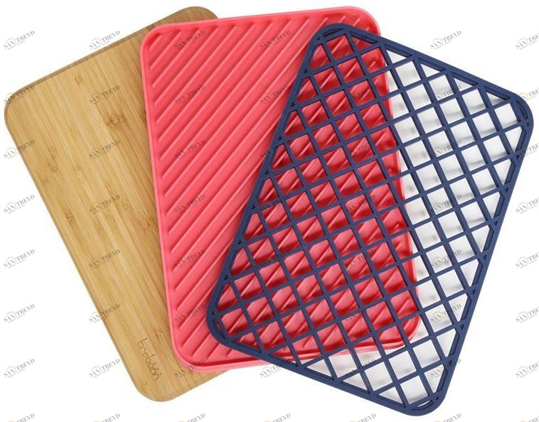 Trebonn Бамбуковая разделочная доска, поддон для сбора капель и силиконовый держатель для посуды  1120108 