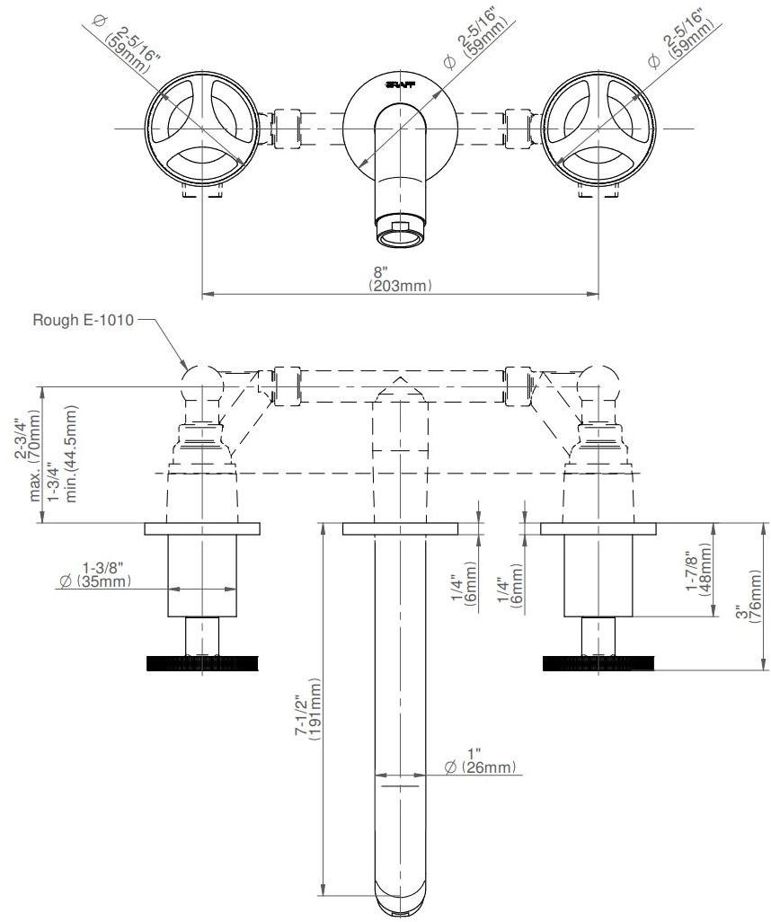 GRAFF Смеситель для умывальника настенный на 3 отверстия с отдельными розетками Harley 5368600 - Вид №1