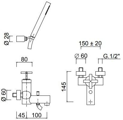 Rubinetteria Giulini Настенный смеситель для ванны с ручным душем Elica F9201 - Вид №1