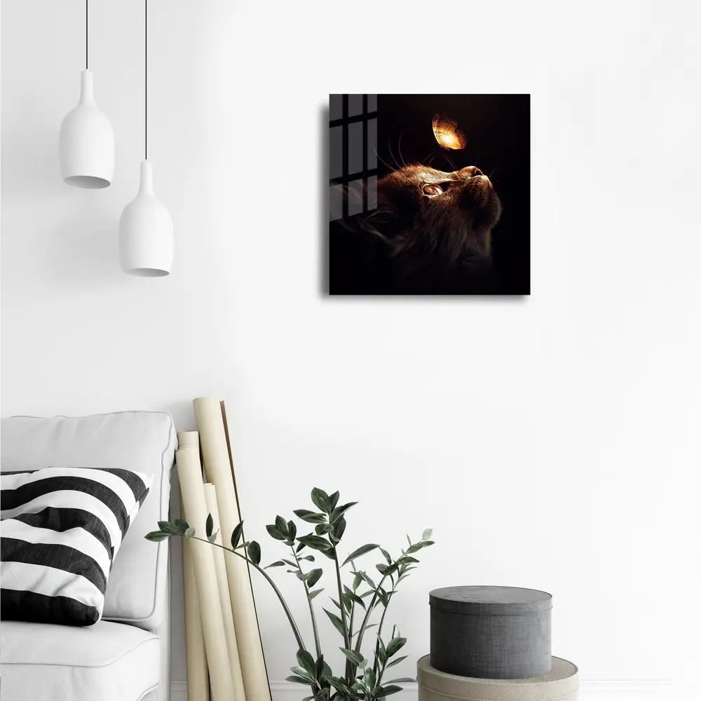 Картина на стекле Кот с бабочкой 40x40 см 85282955 STLM-2127281 ARTABOSKO  - Вид №3