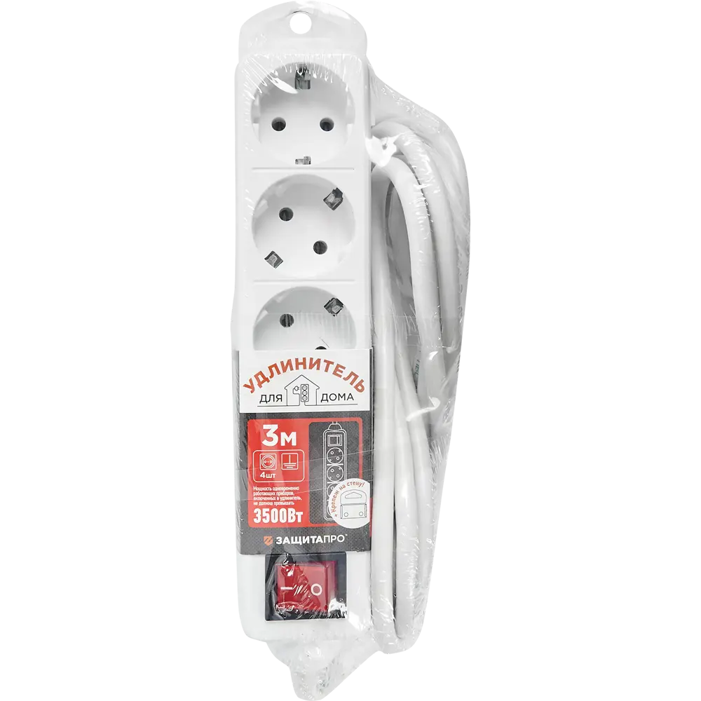 Удлинитель Защита Про с заземлением — 4 розетки, 3 метра, 3500 Вт 82741176 STLM-0035243 - Вид №4