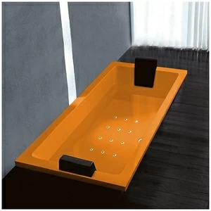 Ванна Gruppo treesse Quadra 180 V078C-DX-OZ оранжевая с золотой фурнитурой и аэромассажем прямоугольная встроенная правая