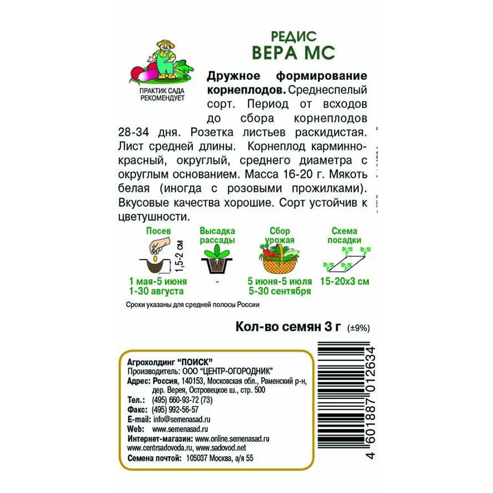 Семена Редис «Вера МС» 83126312 STLM-2019953 ПОИСК  - Вид №1