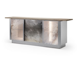 Шкаф из сатиновой стали с травертиновым верхом