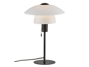 Стеклянная и металлическая настольная лампа