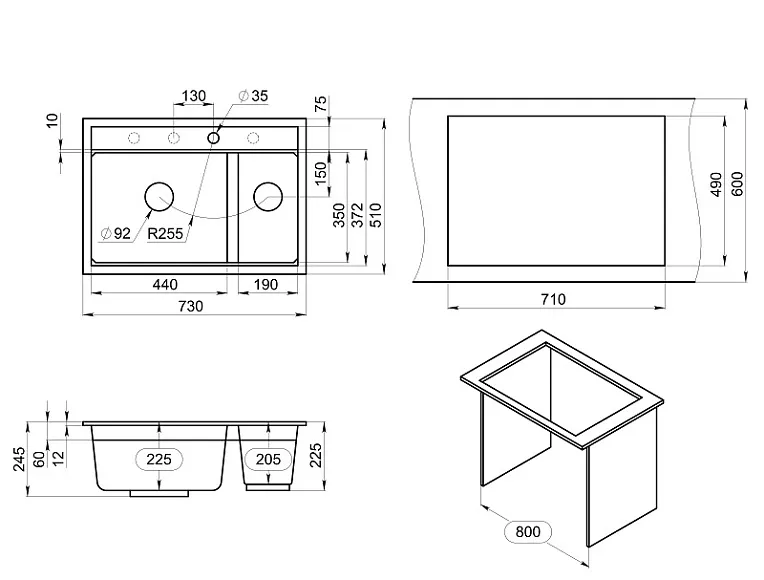 KS-7302, АРКТИК (БЕЛЫЙ), кухонная мойка, кварц GRANULA 7302-ST343 - Вид №3