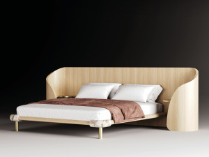 Деревянная двуспальная кровать с высоким изголовьем