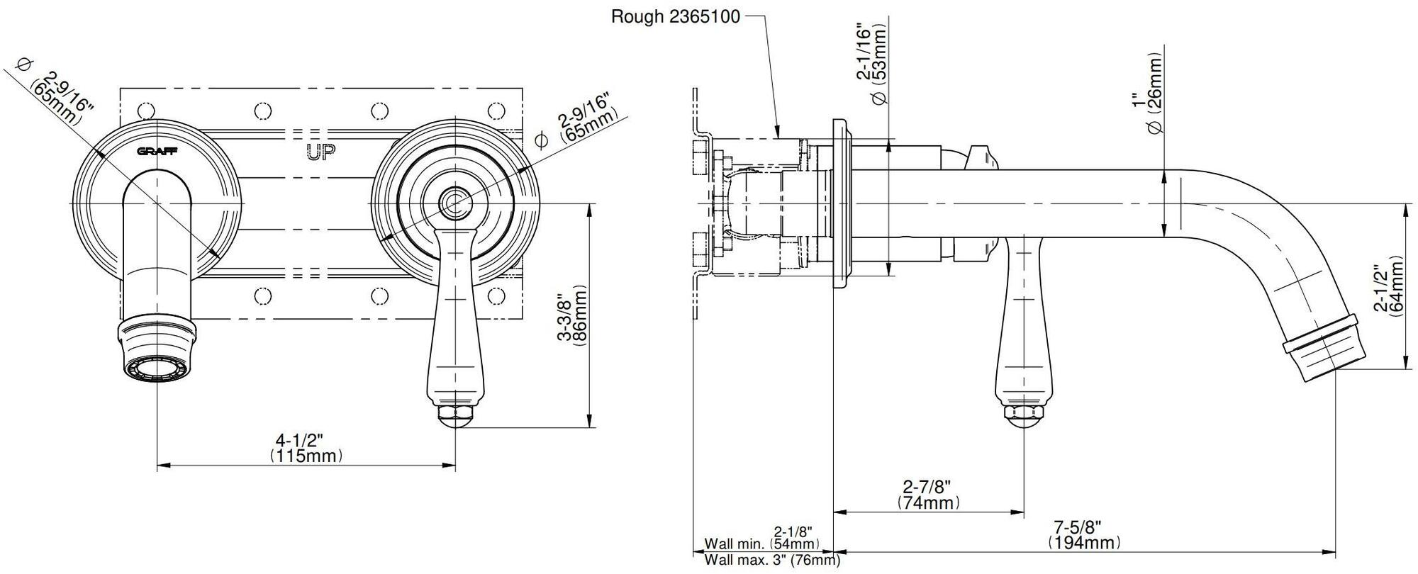 GRAFF Смеситель для умывальника настенный на 2 отверстия Camden 5149800 - Вид №1