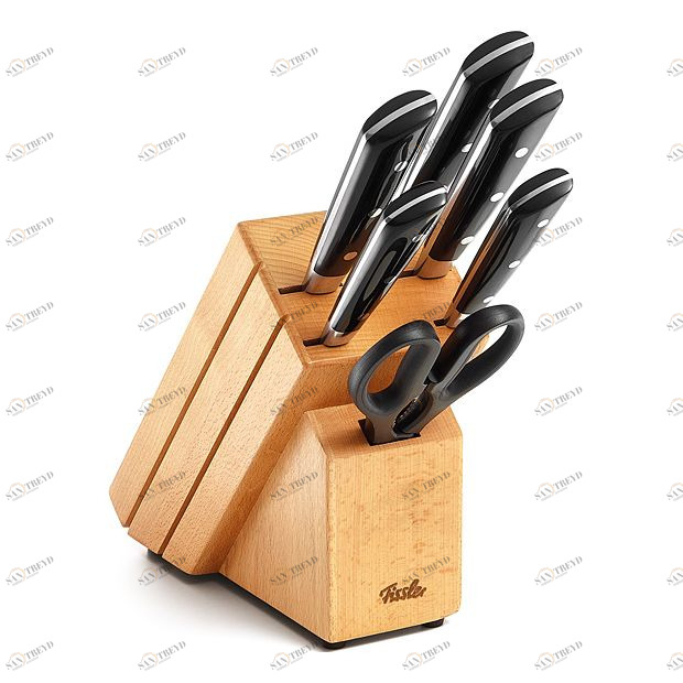 Ножи стальные деревянной подставке 7 шт черные Fissler Texas FISSLER КУХОННЫЕ АКСЕССУАРЫ 00-3946554 Коричневый;черный 